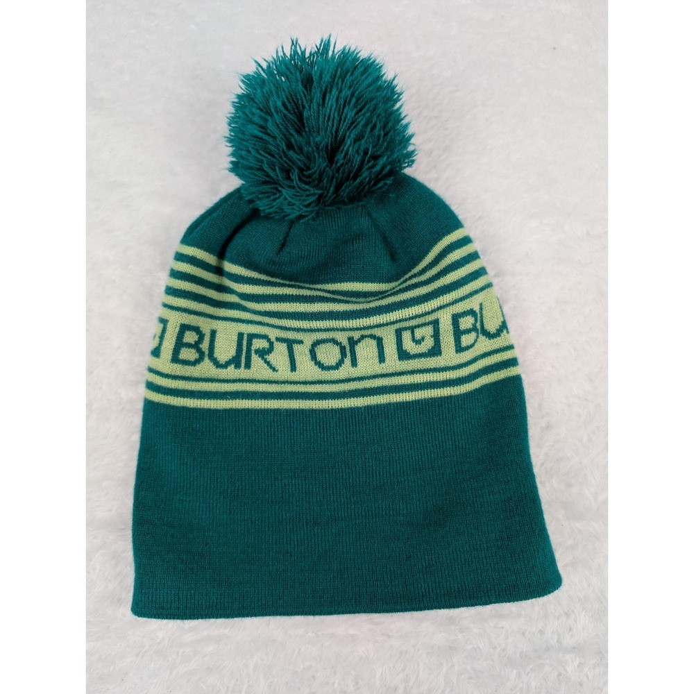 Burton Pom Beanie Hat Cap Green Acrylic Snowboard Skiing Winter Sports